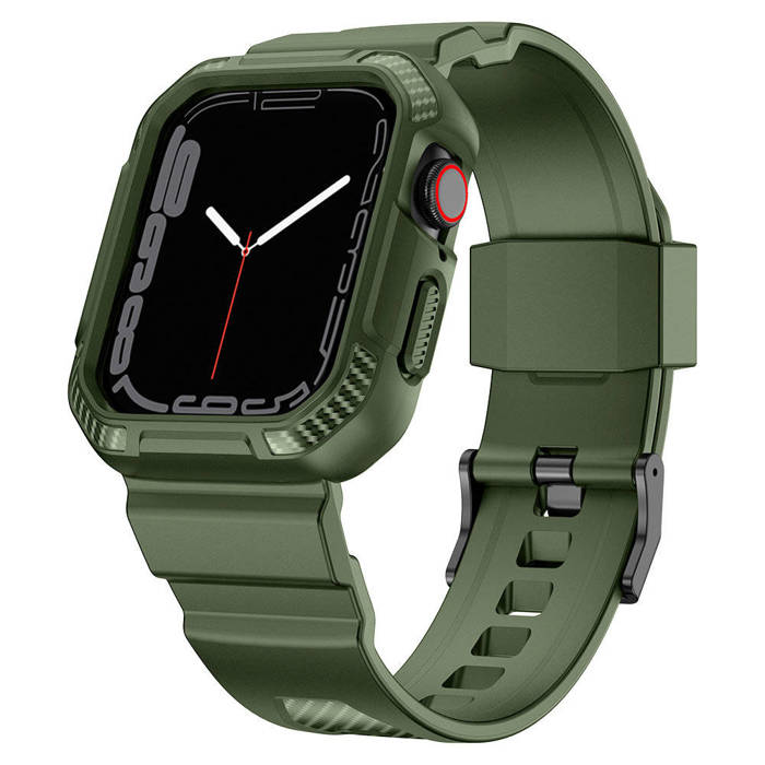 Pasek Kingxbar CYF106 2w1 pasek Apple Watch SE, 8, 7, 6, 5, 4, 3, 2, 1 (41, 40, 38 mm) z wbudowanym etui zielony