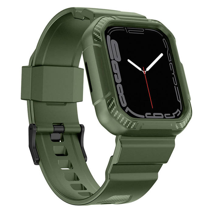 Pasek Kingxbar CYF106 2w1 pasek Apple Watch SE, 8, 7, 6, 5, 4, 3, 2, 1 (41, 40, 38 mm) z wbudowanym etui zielony