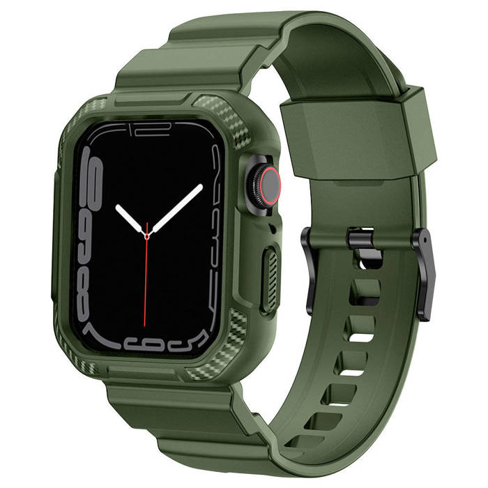 Pasek Kingxbar CYF106 2w1 pasek Apple Watch SE, 8, 7, 6, 5, 4, 3, 2, 1 (41, 40, 38 mm) z wbudowanym etui zielony