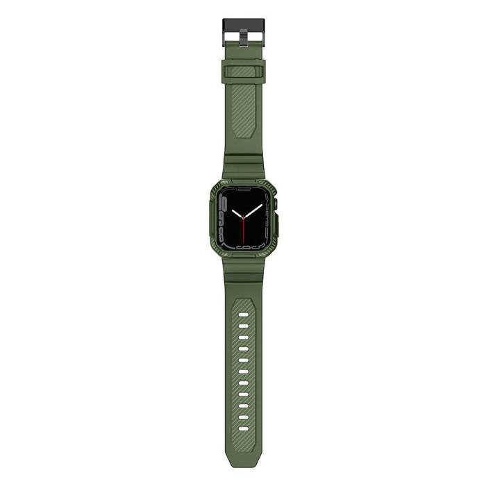 Pasek Kingxbar CYF106 2w1 pasek Apple Watch SE, 8, 7, 6, 5, 4, 3, 2, 1 (41, 40, 38 mm) z wbudowanym etui zielony