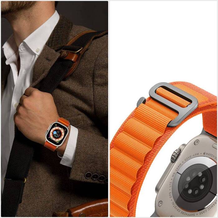 Pasek Tech-protect Nylon Pro Apple Watch 4 / 5 / 6 / 7 / 8 / Se / Ultra (42 / 44 / 45 / 49 Mm) Orange / Mousy