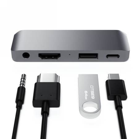 Satechi Aluminium Mobile Pro Hub - Hub do urządzeń mobilnych USB-C (USB-C 60W, 4K HDMI, USB-A 3.0, jack port) (space gray)