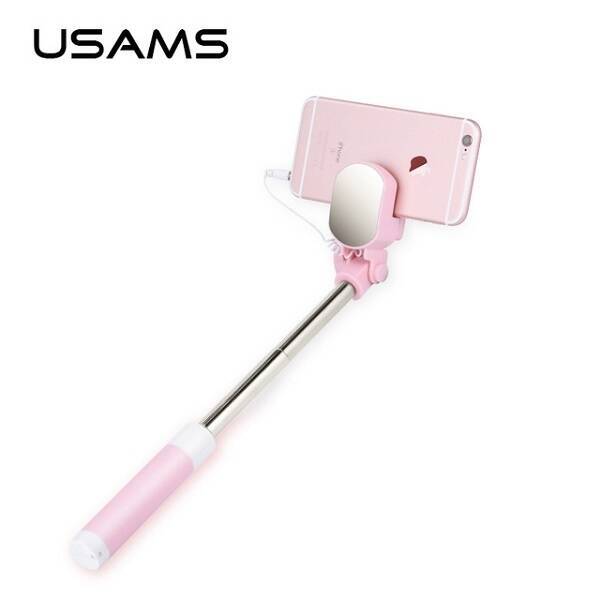 Selfie Stick USAMS Jack 3,5mm Mini Mirror Różowy