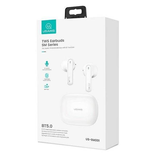 Słuchawki Bezprzewodowe USAMS Bluetooth 5.0 TWS SM Series BHUSM01 US-SM001 Biały