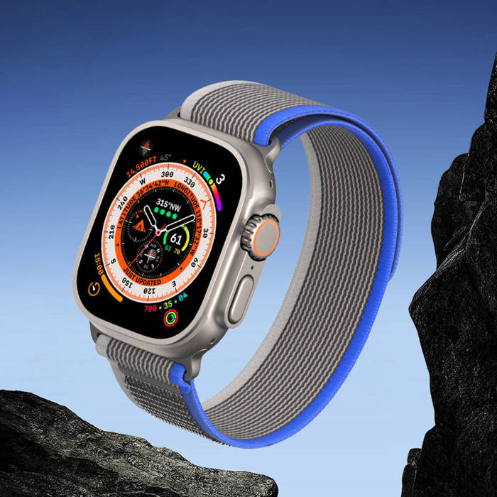 Sportowy pasek na rzepy do Apple Watch 8 / 7 / 6 / SE / 5 / 4 / 3 / 2 / 1 (38, 40, 41 mm) Dux Ducis Strap YJ Version - niebiesko-szary