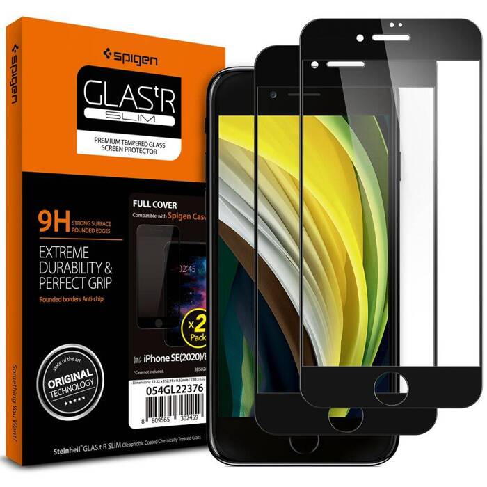 Szkło Hartowane SPIGEN Glass fc 2-pack iPhone SE 2022 2020 7 8 Black Czarne