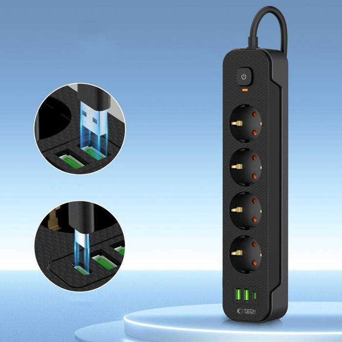 TECH-PROTECT PCL4X3 POWER SOCKET LONG 2 USB & 1 TYPE-C & 4 SOCKET 200CM BLACK