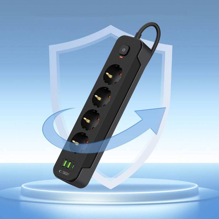 TECH-PROTECT PCL4X3 POWER SOCKET LONG 2 USB & 1 TYPE-C & 4 SOCKET 200CM BLACK