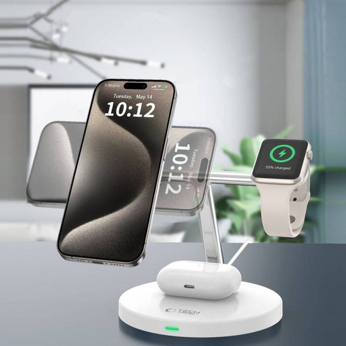 TECH-PROTECT QI15W-A35 3IN1 MAGNETIC MAGSAFE WIRELESS CHARGER WHITE