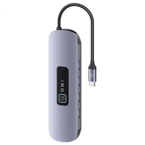 USAMS Adapter HUB 10w1 3xUSB 3.0/TF/SD/ USB-C/HDMI/RJ45/VGA PD100W szary/tarnish SJ644HUB01 (US-SJ644)