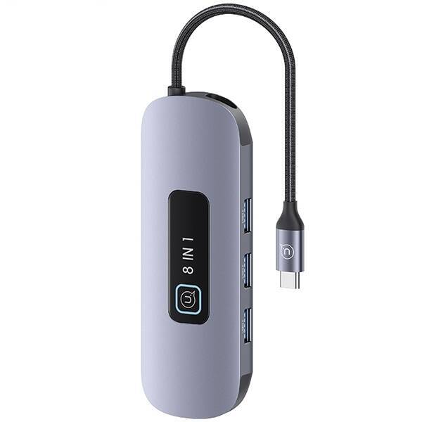 USAMS Adapter HUB 8w1 3xUSB 3.0/TF/SD/ USB-C/HDMI/RJ45 PD100W szary/tarnish SJ643HUB01 (US-SJ643)