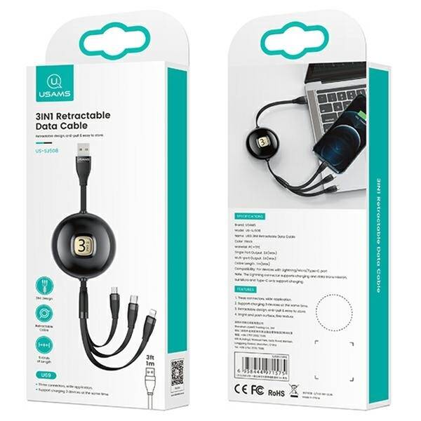 USAMS Kabel U69 3w1 1m niebieski/blue (lightning/microUSB/USB-C) SJ508USB02 (US-SJ508)