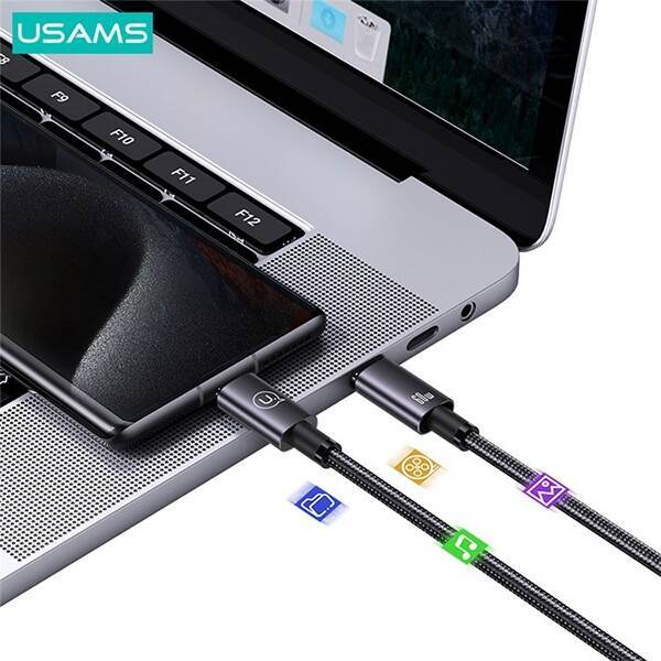 USAMS Kabel USB-C na USB-C 60W 0,25m Fast Charging stalowy/tarnish SJ678USB01 (US-SJ678)