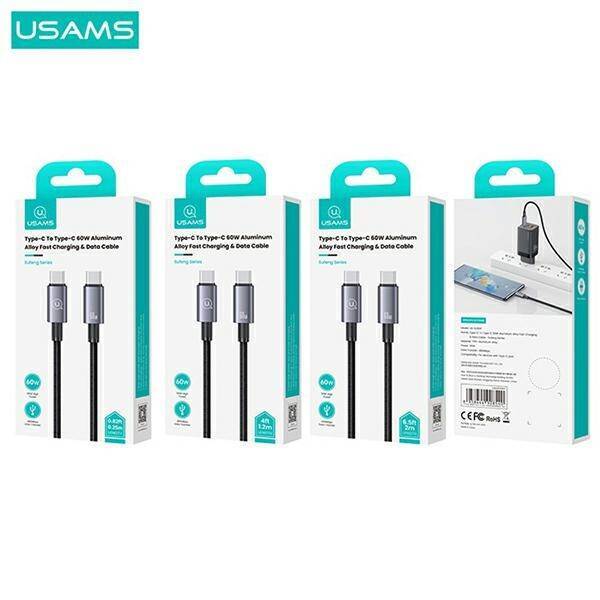 USAMS Kabel USB-C na USB-C 60W 0,25m Fast Charging stalowy/tarnish SJ678USB01 (US-SJ678)