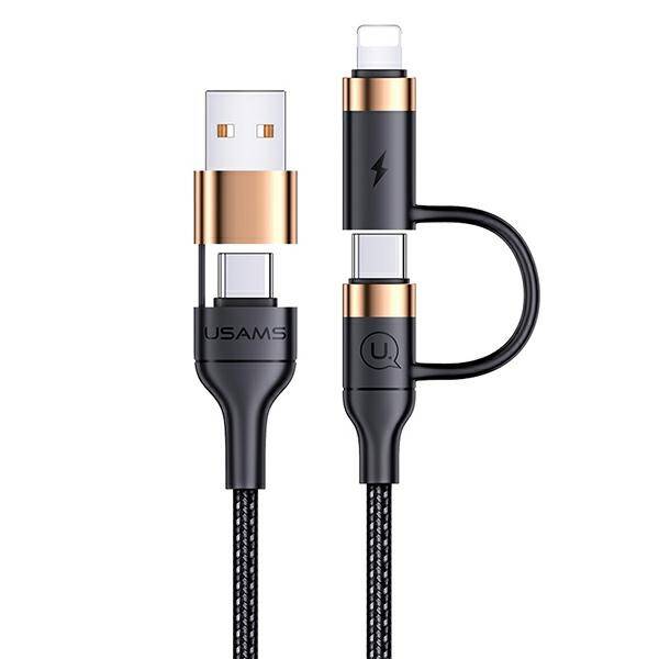 USAMS Kabel pleciony U62 2xUSB-C/USB-A /lightning 1,2m PD Fast Charge czarny/black SJ483USB01 (US-SJ483)