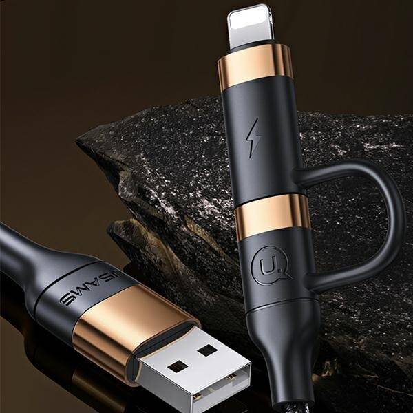 USAMS Kabel pleciony U62 2xUSB-C/USB-A /lightning 1,2m PD Fast Charge czarny/black SJ483USB01 (US-SJ483)