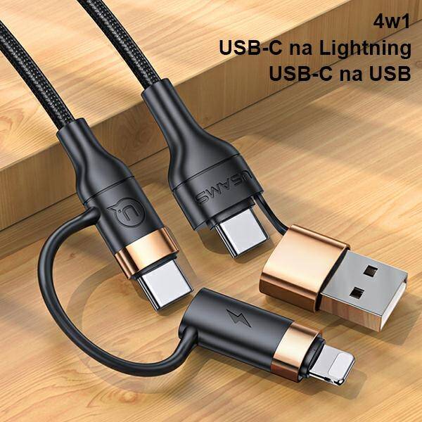 USAMS Kabel pleciony U62 2xUSB-C/USB-A /lightning 1,2m PD Fast Charge czarny/black SJ483USB01 (US-SJ483)