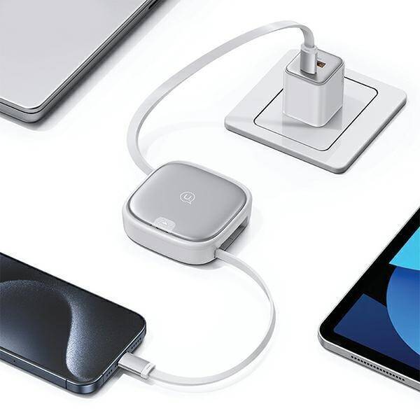 USAMS Kabel rozwijany 3w1 z pudełkiem MicroUSB/USB-C/Lightning 60W stalowy/tarnish SJ650USB01 (US-SJ650)