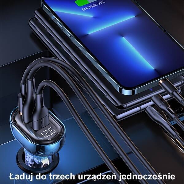 USAMS Ład. sam. 2xUSB+1xUSB-C 80W Fast Charge niebieski/blue CC159CC02 (US-CC159)