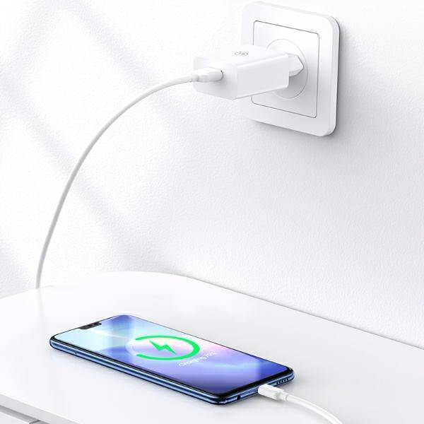 USAMS Ład. siec. 18W + kabel Micro/USB-A 1m Fast Charging biały/white series SC SCXLTZ01