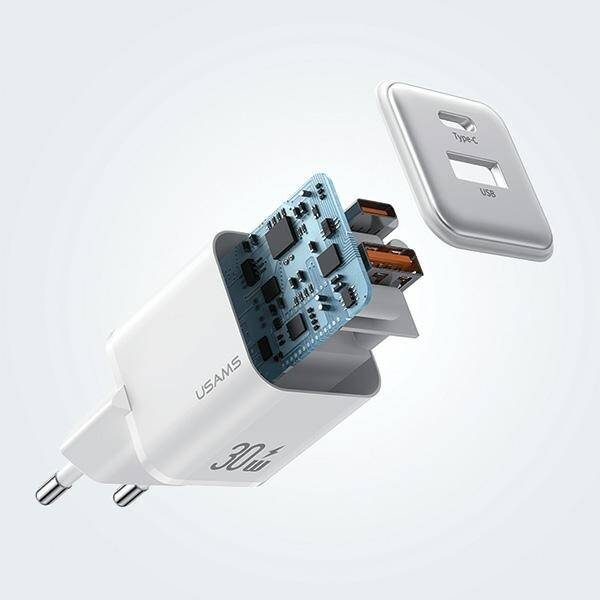 USAMS Ład. siec. 1xUSB+1xUSB-C PD30W 3A (only head) PD3.0 Fast Charging biały/white X-ron Series CC189TC02 (US-CC189)