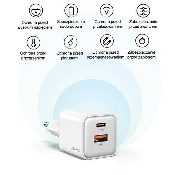 USAMS Ład. siec. 1xUSB+1xUSB-C PD30W 3A (only head) PD3.0 Fast Charging czarny/black X-ron Series CC189TC01 (US-CC189)