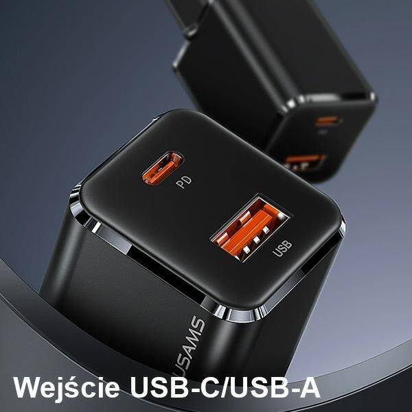 USAMS Ład. siec. 1xUSB-C+1xUSB T43 33W PD3.0 +QC3.0  + kabel U63 USB-C na lightning czarny/black USKTZ01