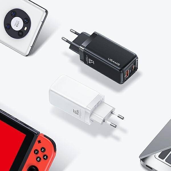 USAMS Ład. siec. 1xUSB-C+1xUSB T47 65W PD Fast Charging Super Si czarny/black CC153TC01  (US-CC153)