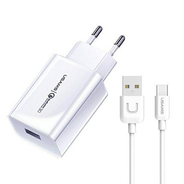 USAMS Ład. siec. 1xUSB T22 18W 3A QC3.0 + kabel USB-C 1m biały/white T48OCLN01