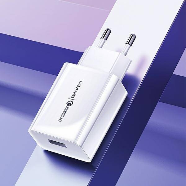 USAMS Ład. siec. 1xUSB T22 18W 3A QC3.0 + kabel USB-C 1m biały/white T48OCLN01