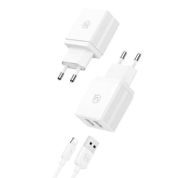 USAMS Ład. siec. 2xUSB 18W + kabel Lightning/USB-A Fast Charging biały/white series HC HCXLTZ01