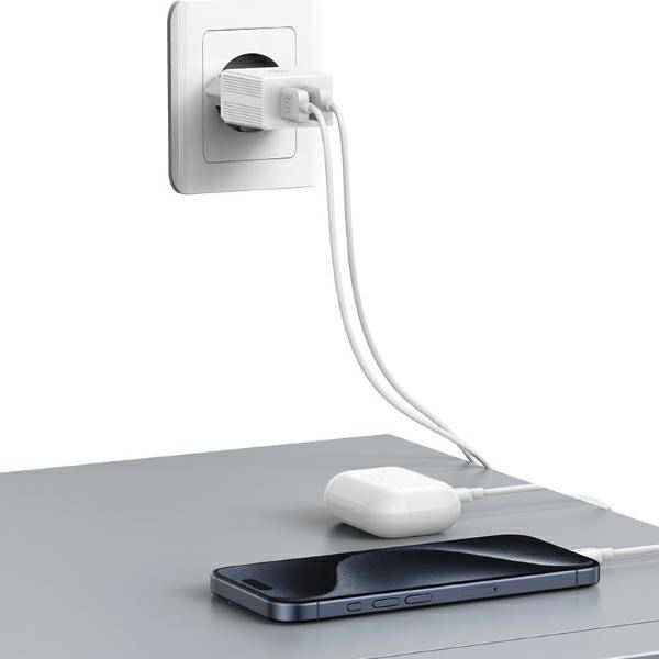 USAMS Ład. siec. 2xUSB 18W + kabel Lightning/USB-A Fast Charging biały/white series HC HCXLTZ01