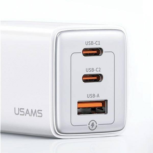 USAMS Ład. siec. 2xUSB-C+1xUSB 65W (only head) GaN PD3.0 +QC3.0 Fast Charging czarny/black Sandru Series CC180TC01 (US-CC180)