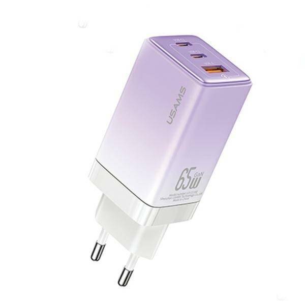 USAMS Ład. siec. 2xUSB-C+1xUSB 65W (only head) GaN PD3.0 +QC3.0 Fast Charging fioletowy/gradient purple Sandru Series CC180TC03 (US-CC180)