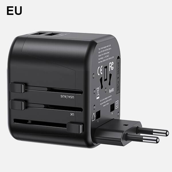 USAMS Ład. siec. 2xUSB T55 12W adapter 4w1 US/AU/EU/UK czarny/black CC173TC01 (US-CC173) Univesal Travel Charger