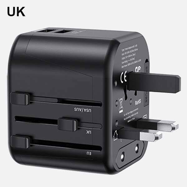 USAMS Ład. siec. 2xUSB T55 12W adapter 4w1 US/AU/EU/UK czarny/black CC173TC01 (US-CC173) Univesal Travel Charger