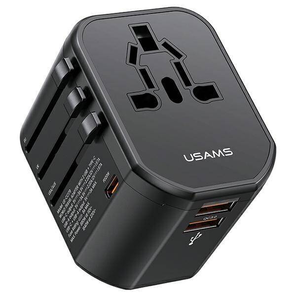 USAMS Ład. siec. 2xUSB T59 20W adapter 4w1 US/AU/EU/UK czarny/black CC179TC01 (US-CC179) Univesal Travel Charger