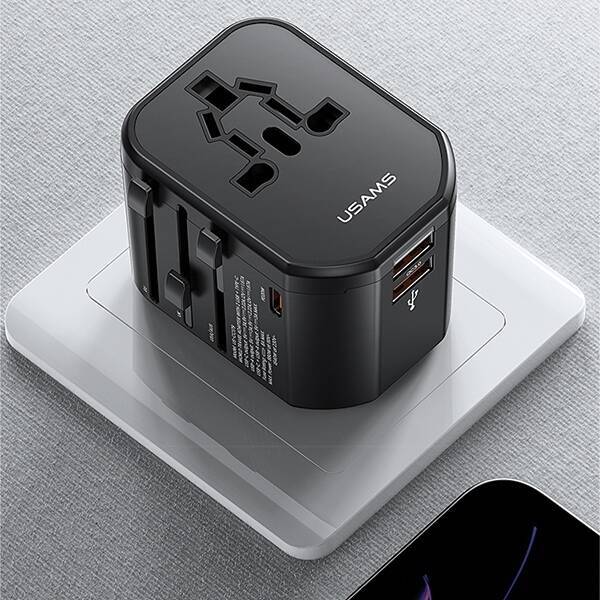 USAMS Ład. siec. 2xUSB T59 20W adapter 4w1 US/AU/EU/UK czarny/black CC179TC01 (US-CC179) Univesal Travel Charger