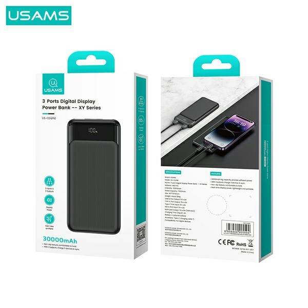 USAMS Powerbank 30000mAh 10W 1C+2A czarny/black XY Series 30KCD20201 (US-CD202) 3 porty