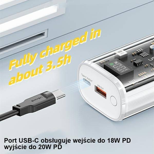 USAMS Powerbank 9000mAh PD 20W QC3.0+PD Dual-Port Fast Charge biały/white 10KCD18902 (US-CD189)