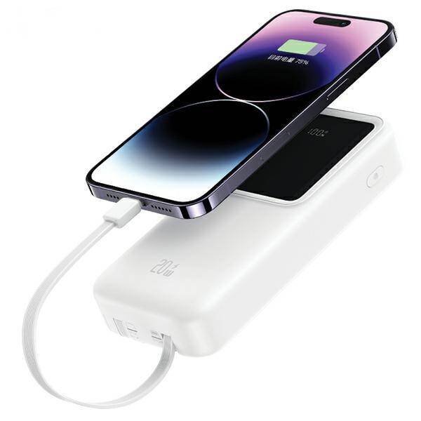 USAMS Powerbank z wbudowanymi kablami USB-C+Lightning 30000 mAh 20W PD+Qc 3.0 Fast Charge X-chel Series czarny/black 30KCD21301 (US-CD213)