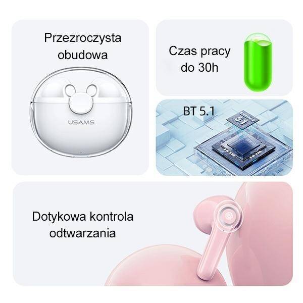 USAMS Słuchawki Bluetooth 5.1 TWS BU series bezprzewodowe fioletowy/purple BHUBU02