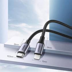 Ugreen kabel przewód USB Typ C - Lightning MFI 1 m 3 A 36 W srebrny (70523)