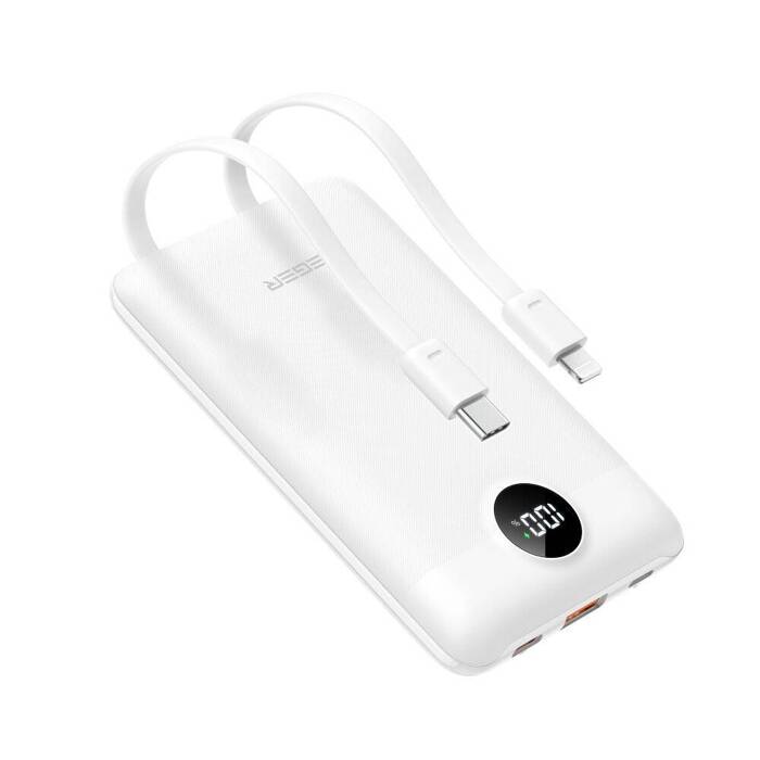 VEGER powerbank 10 000 mAh z wbudowanymi kablami Typ C / Lightning PD QC3.0 2A 22,5W C11C (W1170) biały