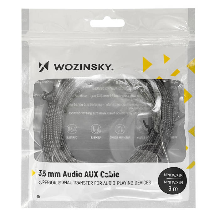 Wozinsky przedłużacz mini jack (żeński-męski) przedłużka AUX 3 m czarny 