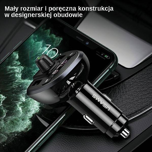 Zestaw Głośnomówiący USAMS Z Transmiterem FM Bluetooth 5.0 Odtwarzacz MP3 Ładowarka 2xUSB 3,4A