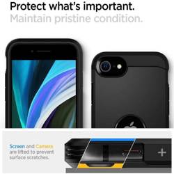 Etui Spigen iPhone Se 2022 2020 Tough Armor Etui Black Czarne Case + Szkło Spigen Full Cover