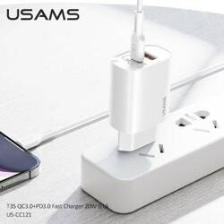 Ładowarka Sieciowa USAMS 1xUSB-C 1xUSB T35 PD3.0 QC3.0 20W Fast Charging CC121TC01 US-CC121 Biały