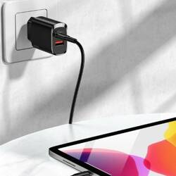 Ładowarka Sieciowa USAMS 1xUSB-C 1xUSB T35 PD3.0 QC3.0 20W Fast Charging CC121TC02 US-CC121 Czarny