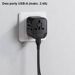 USAMS Ład. siec. 2xUSB T55 12W adapter 4w1 US/AU/EU/UK czarny/black CC173TC01 (US-CC173) Univesal Travel Charger